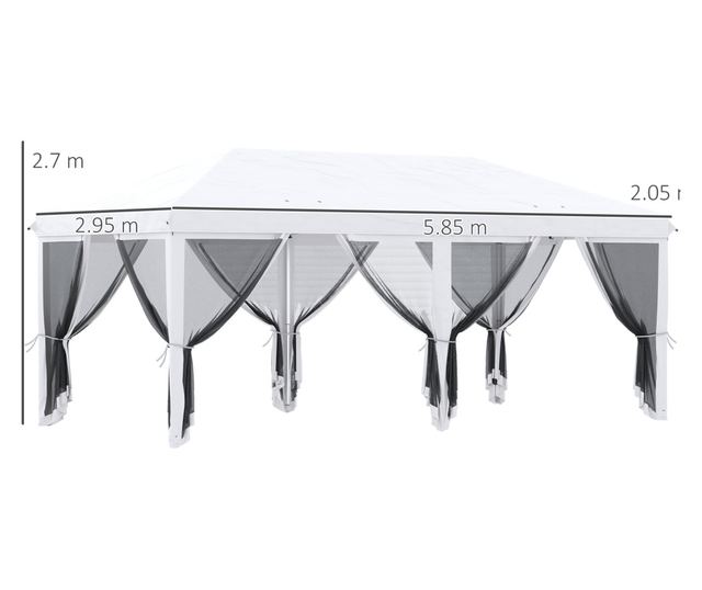 Foisor Pliabil cu 6 Perdele Plasa de Tantari, Foisor de Gradina cu Structura din Otel, 585x295x270cm, Alb Crem