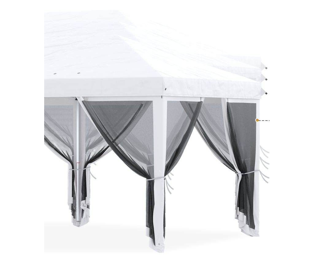 Foisor Pliabil cu 6 Perdele Plasa de Tantari, Foisor de Gradina cu Structura din Otel, 585x295x270cm, Alb Crem - 8