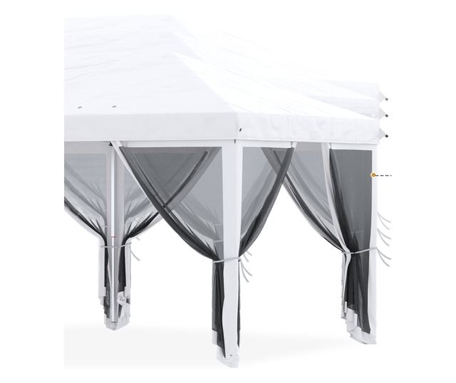 Foisor Pliabil cu 6 Perdele Plasa de Tantari, Foisor de Gradina cu Structura din Otel, 585x295x270cm, Alb Crem