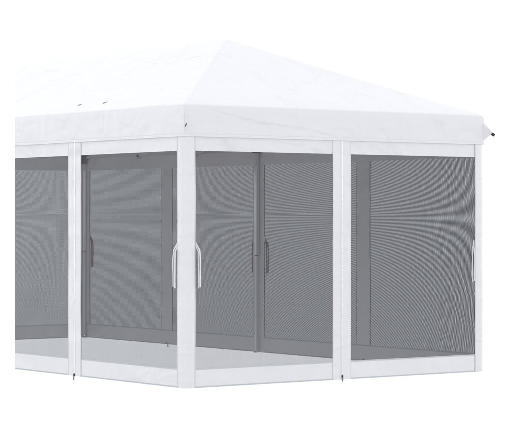 Foisor Pliabil cu 6 Perdele Plasa de Tantari, Foisor de Gradina cu Structura din Otel, 585x295x270cm, Alb Crem - 9