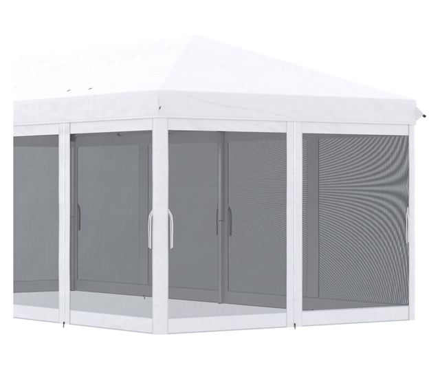 Foisor Pliabil cu 6 Perdele Plasa de Tantari, Foisor de Gradina cu Structura din Otel, 585x295x270cm, Alb Crem