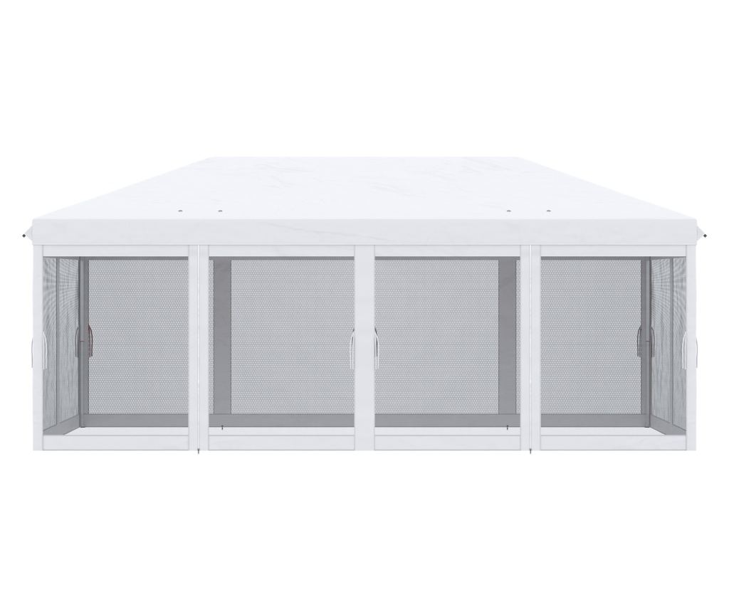 Foisor Pliabil cu 6 Perdele Plasa de Tantari, Foisor de Gradina cu Structura din Otel, 585x295x270cm, Alb Crem - 10