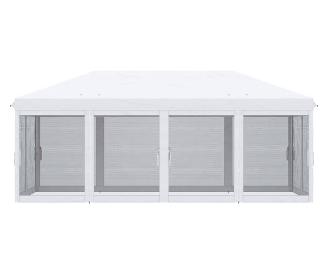 Foisor Pliabil cu 6 Perdele Plasa de Tantari, Foisor de Gradina cu Structura din Otel, 585x295x270cm, Alb Crem