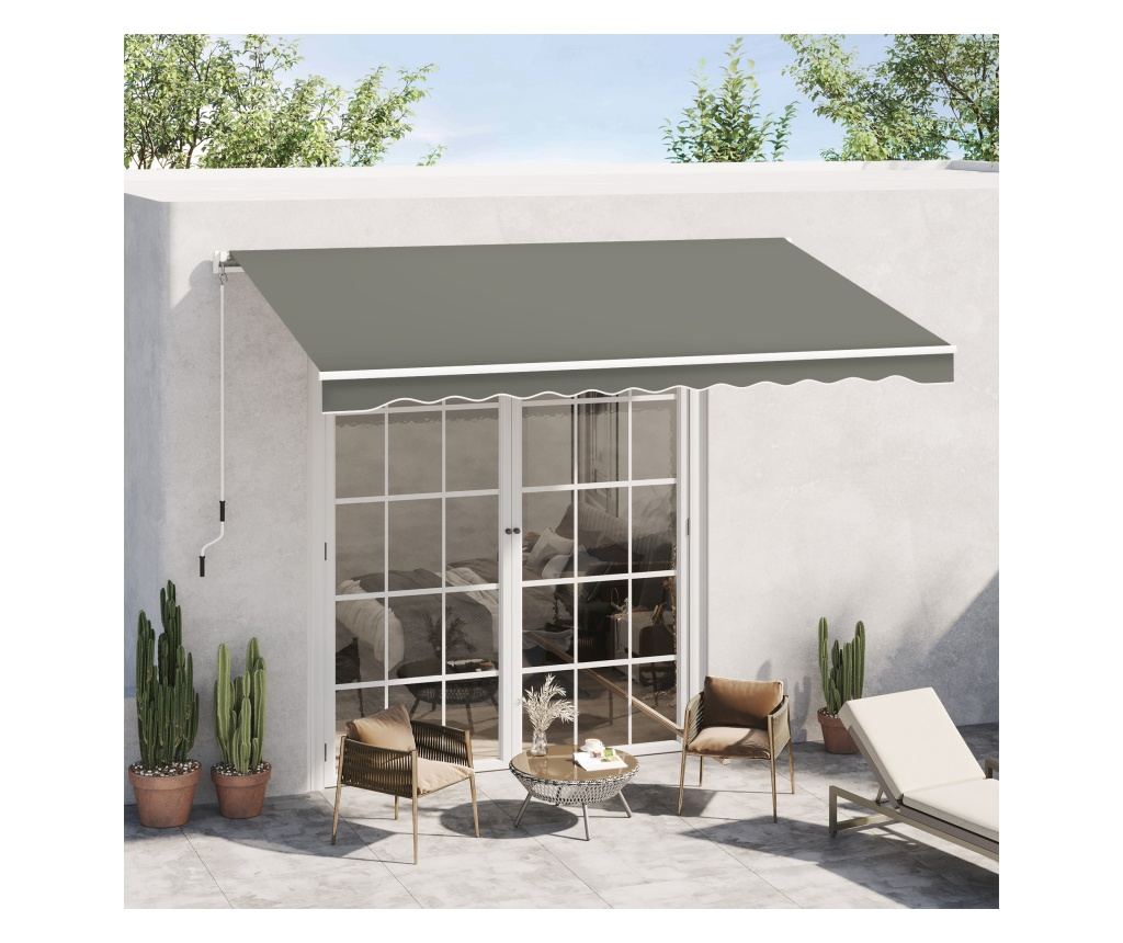Copertină Pliabilă pentru Exterior, Copertină Tip Roll-Up cu Deschidere Manivelă, 350x250 cm, Gri - 2
