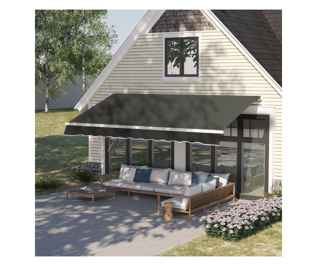 Copertină Pliabilă pentru Exterior, Copertină Tip Roll-Up cu Deschidere Manivelă, 350x250 cm, Gri - 3