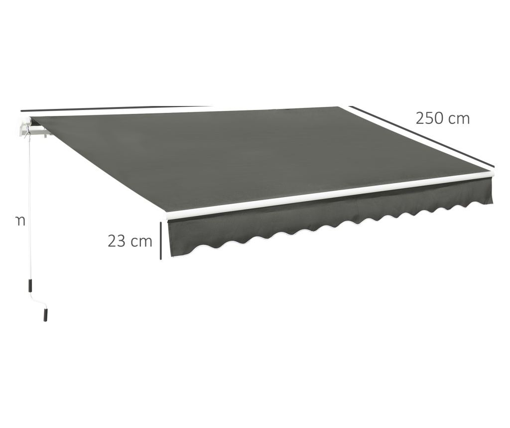 Copertină Pliabilă pentru Exterior, Copertină Tip Roll-Up cu Deschidere Manivelă, 350x250 cm, Gri - 4