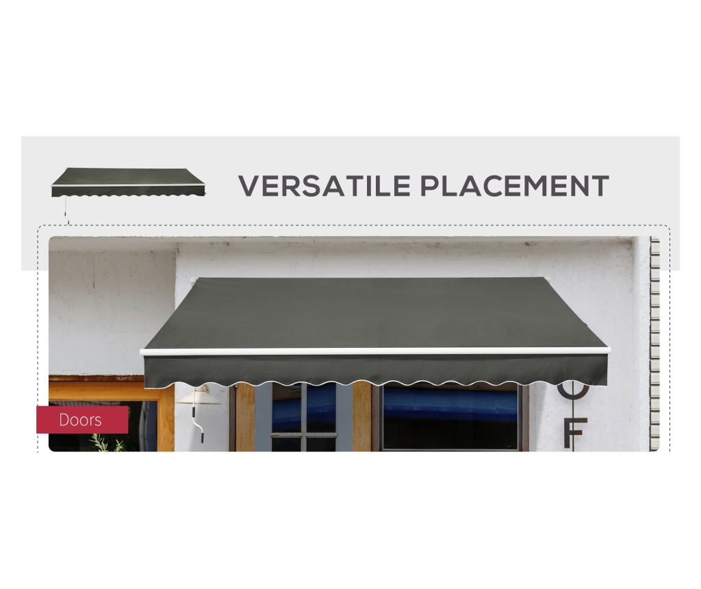 Copertină Pliabilă pentru Exterior, Copertină Tip Roll-Up cu Deschidere Manivelă, 350x250 cm, Gri - 6