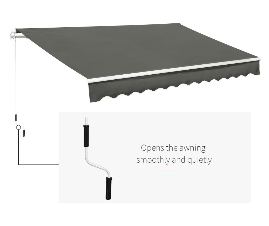 Copertină Pliabilă pentru Exterior, Copertină Tip Roll-Up cu Deschidere Manivelă, 350x250 cm, Gri - 7