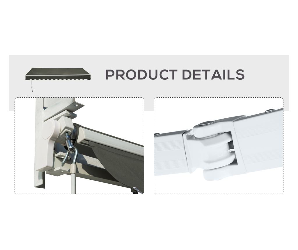 Copertină Pliabilă pentru Exterior, Copertină Tip Roll-Up cu Deschidere Manivelă, 350x250 cm, Gri - 8