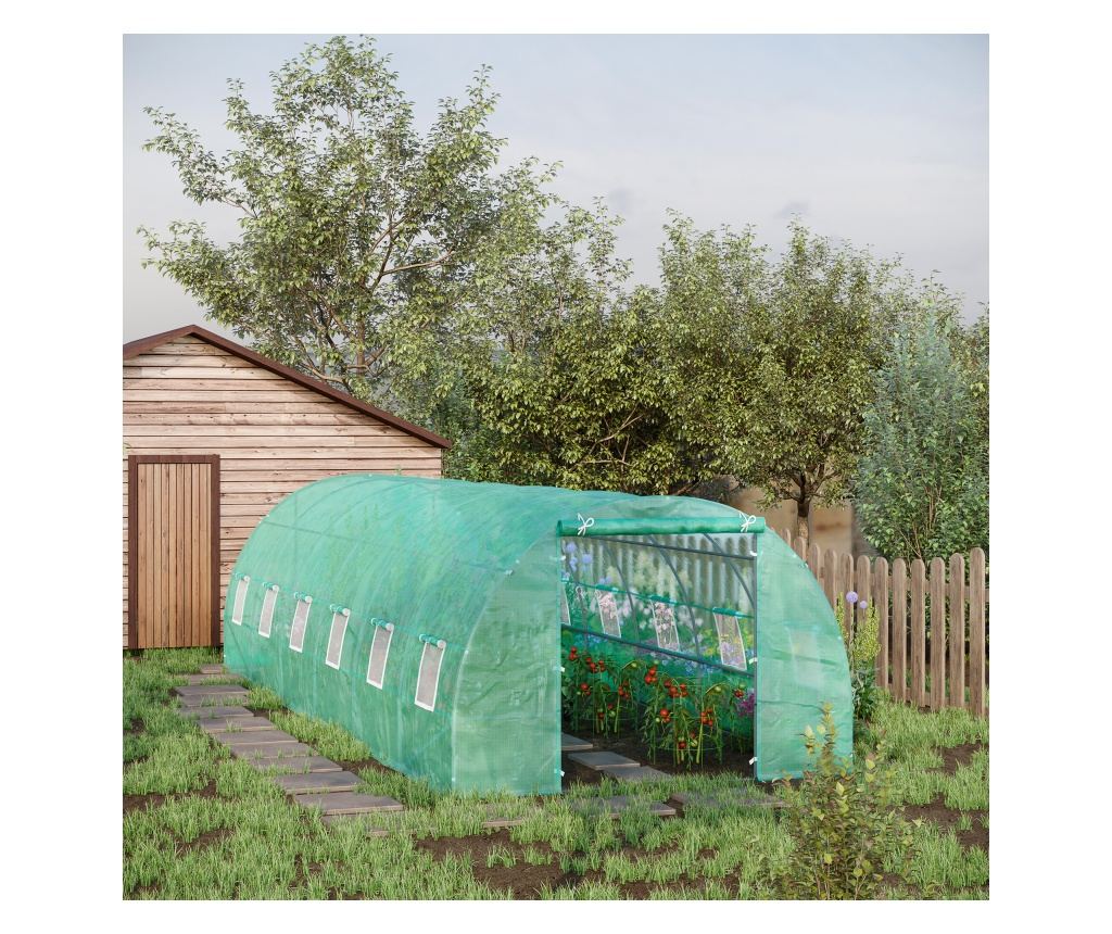 Seră de Grădină, Seră cu Acoperiș Rotunjit din PE pentru Plante, 8x3x2 m, Verde - 3