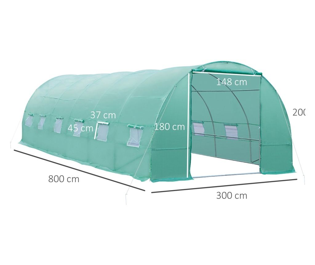 Seră de Grădină, Seră cu Acoperiș Rotunjit din PE pentru Plante, 8x3x2 m, Verde - 4