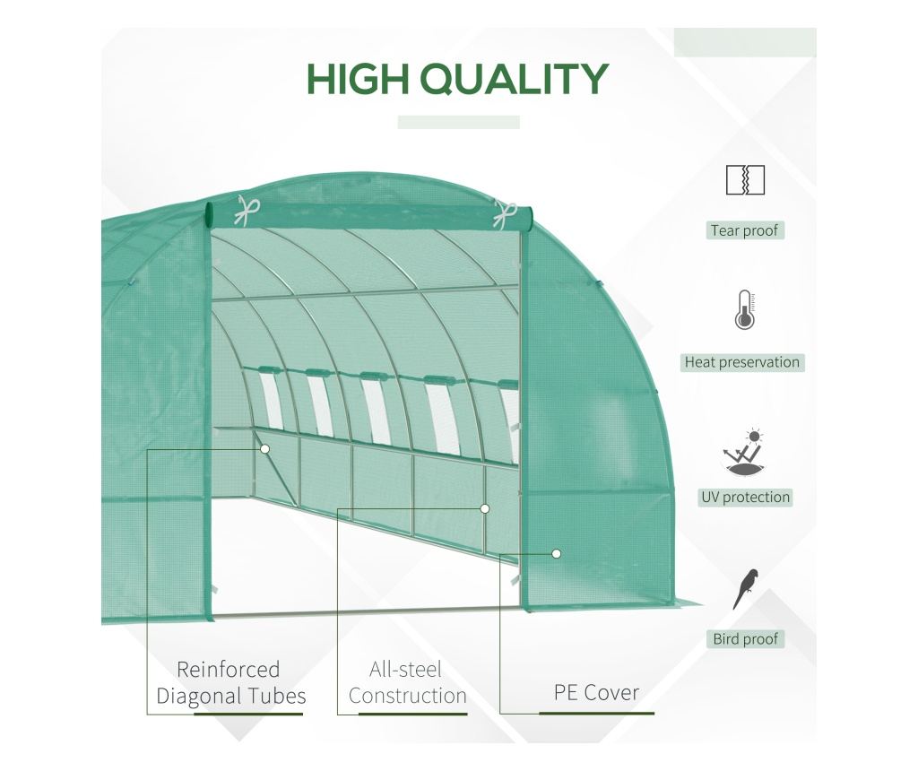 Seră de Grădină, Seră cu Acoperiș Rotunjit din PE pentru Plante, 8x3x2 m, Verde - 5