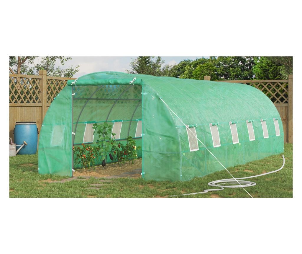 Seră de Grădină, Seră cu Acoperiș Rotunjit din PE pentru Plante, 8x3x2 m, Verde - 7