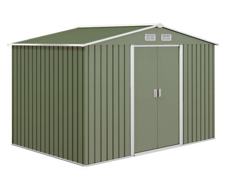 Magazie de gradina cu usi glisante duble, 4 orificii de aerisire, din otel, 277x195x192cm,verde