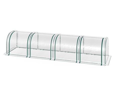 Outsunny Acél és PVC Alagút Üvegház 4 Cipzáras Ajtóval, 395x100x80 cm, Sötétzöld és Átlátszó