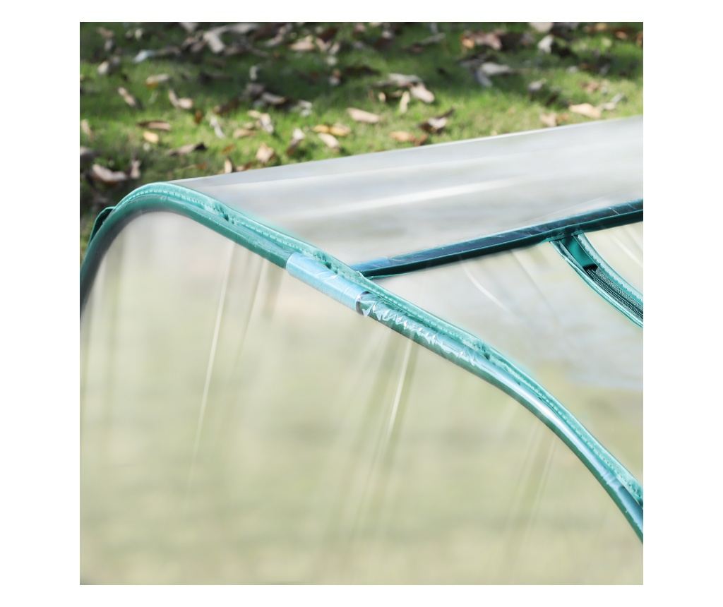 Sera tip tunel din otel si folie PVC impermeabila si anti-UV cu 4 usi cu fermoar, 395x100x80 cm, verde inchis si transparenta - 9