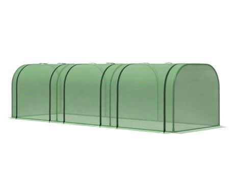 Sera de Grădină tip Tunel din Oțel și Plastic PP cu Uși care se Rulează 295x100x80 cm, Verde