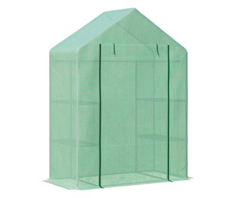 Sera de Grădină din Oțel și Plastic PE cu 4 Rafturi, Frânghii și Țăruși Inclusi, 141x72x191 cm, Verde