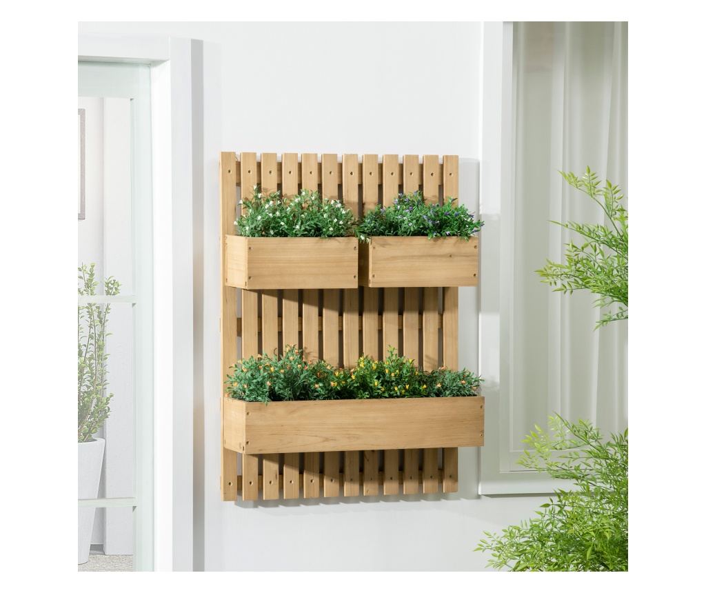 Függőleges fa virágtartó 3 kivehető cseréppel, 60x16x80cm - 2