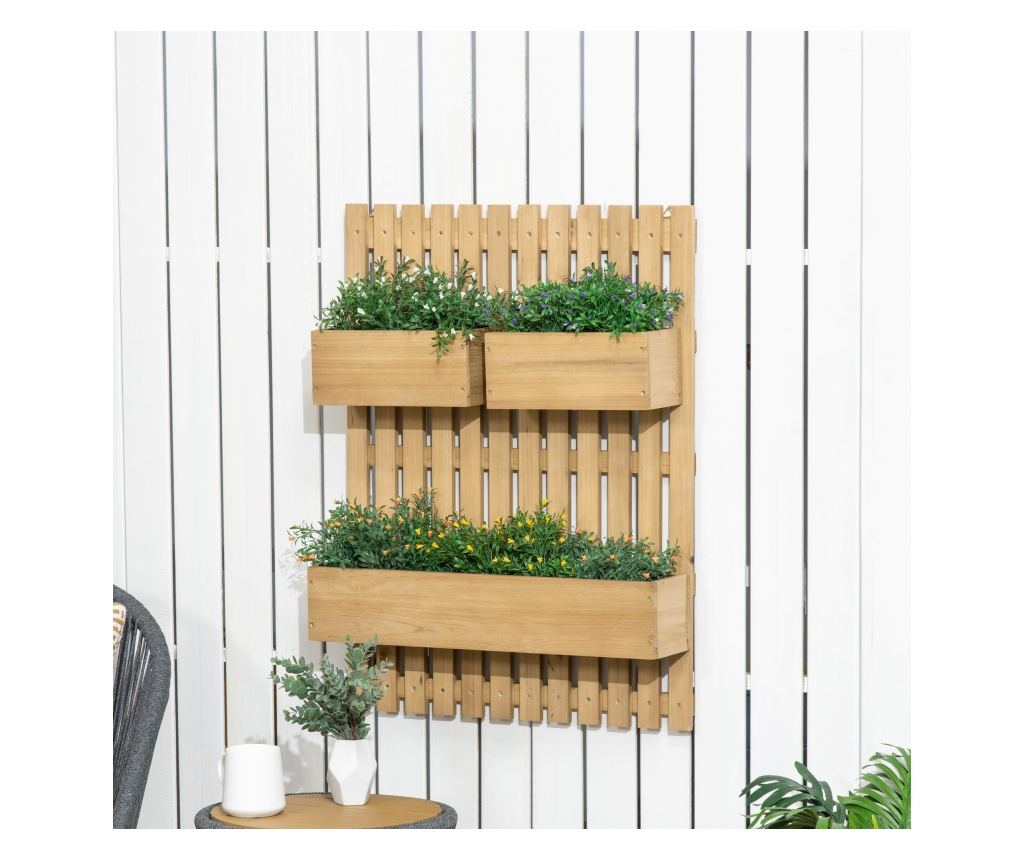 Függőleges fa virágtartó 3 kivehető cseréppel, 60x16x80cm - 3