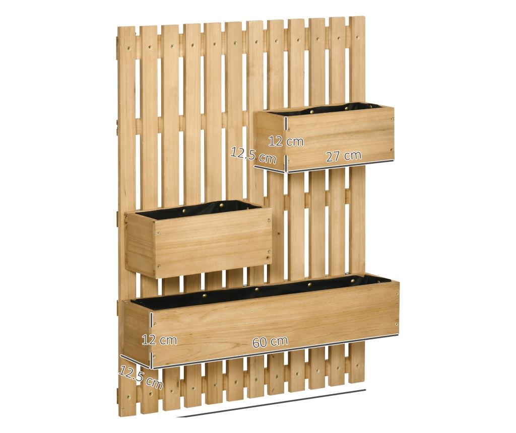 Függőleges fa virágtartó 3 kivehető cseréppel, 60x16x80cm - 4