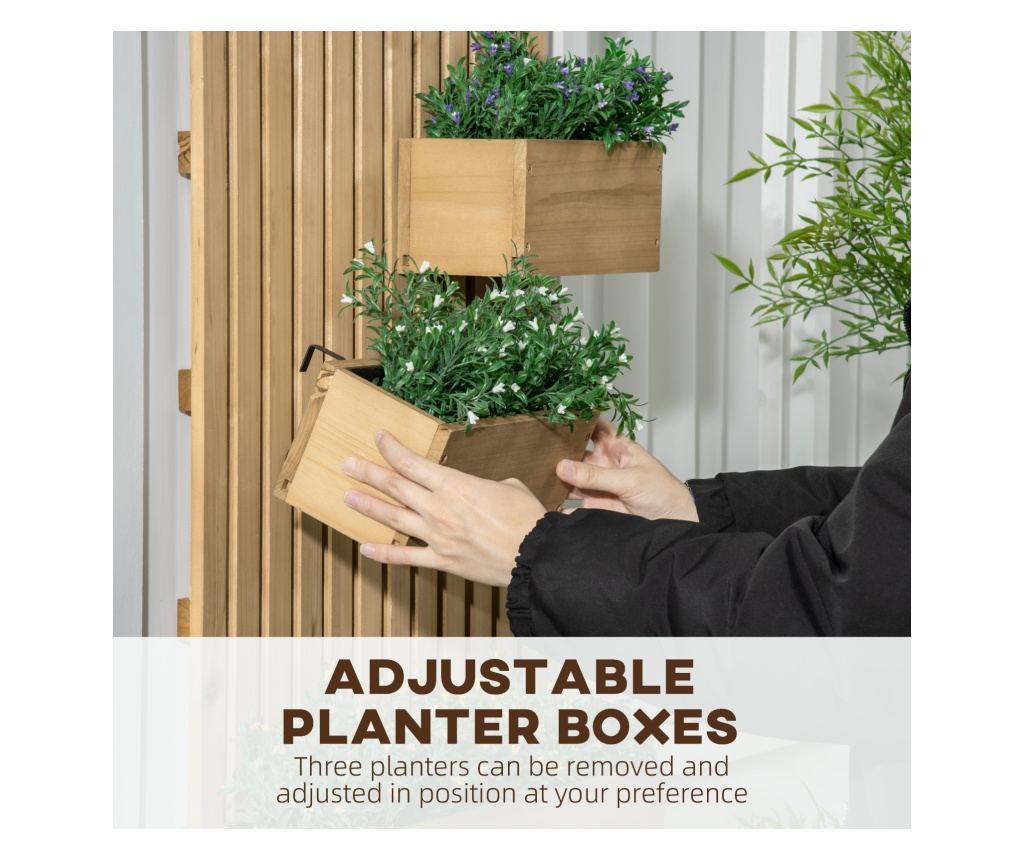 Függőleges fa virágtartó 3 kivehető cseréppel, 60x16x80cm - 6