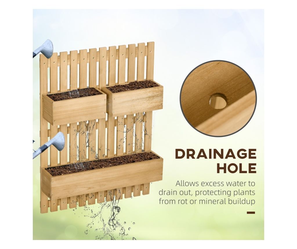 Függőleges fa virágtartó 3 kivehető cseréppel, 60x16x80cm - 8