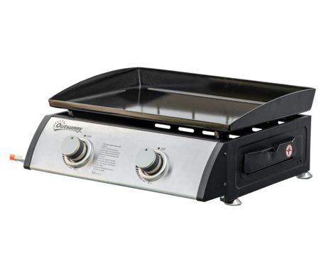 2 Égős Gázgrill, Tapadásmentes BBQ Állítható Lábakkal, 6kW, 48.5x46x21cm, Fekete