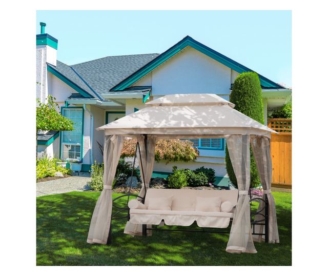 Foisor cu Canapea cu 3 locuri si plasa de tantari, 256x172x248cm Culoare Bej