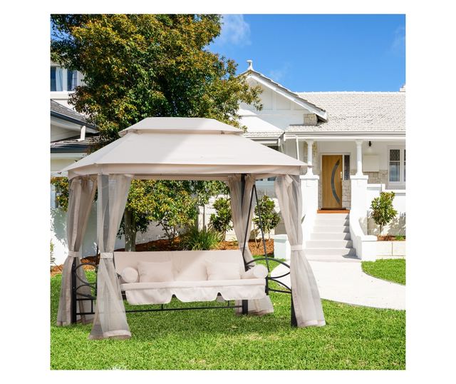 Foisor cu Canapea cu 3 locuri si plasa de tantari, 256x172x248cm Culoare Bej