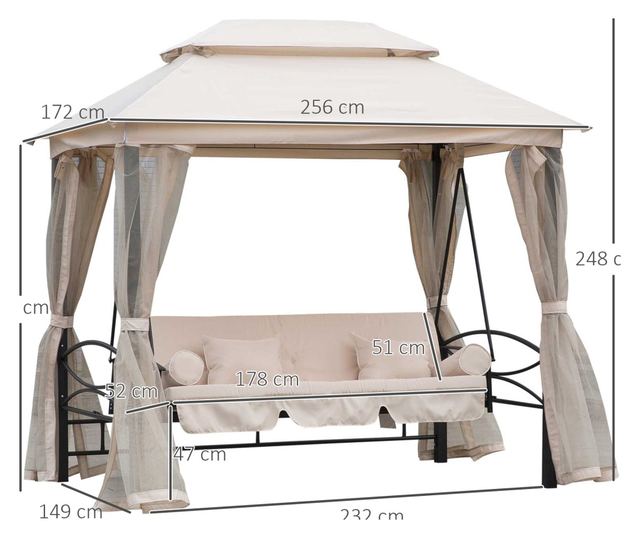 Foisor cu Canapea cu 3 locuri si plasa de tantari, 256x172x248cm Culoare Bej