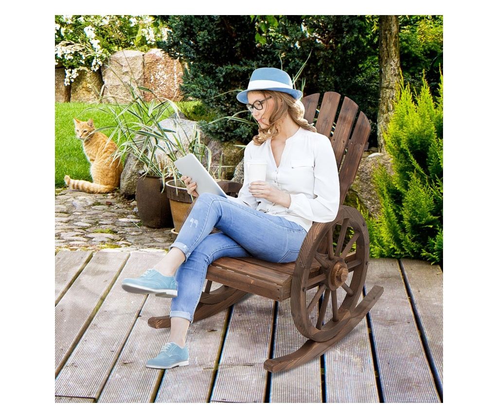 Scaun Balansoar de Gradina din Lemn de Molid, Culoarea Lemn 88x68x97cm - 2
