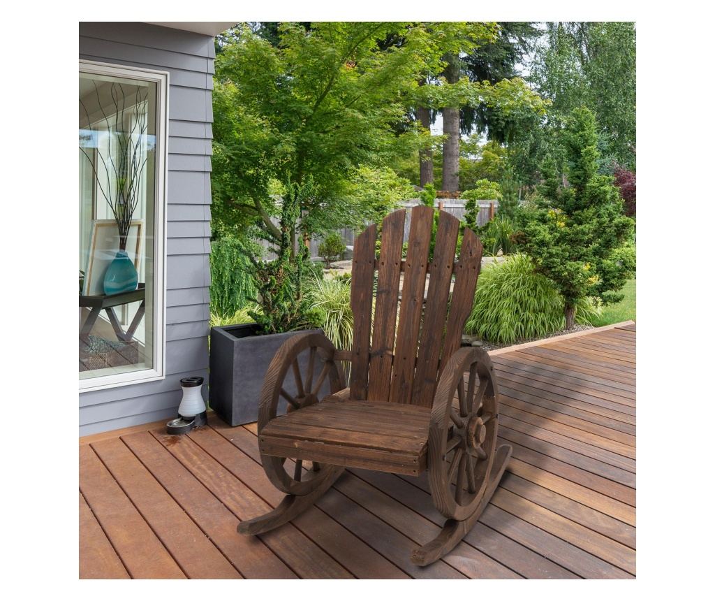 Scaun Balansoar de Gradina din Lemn de Molid, Culoarea Lemn 88x68x97cm - 3