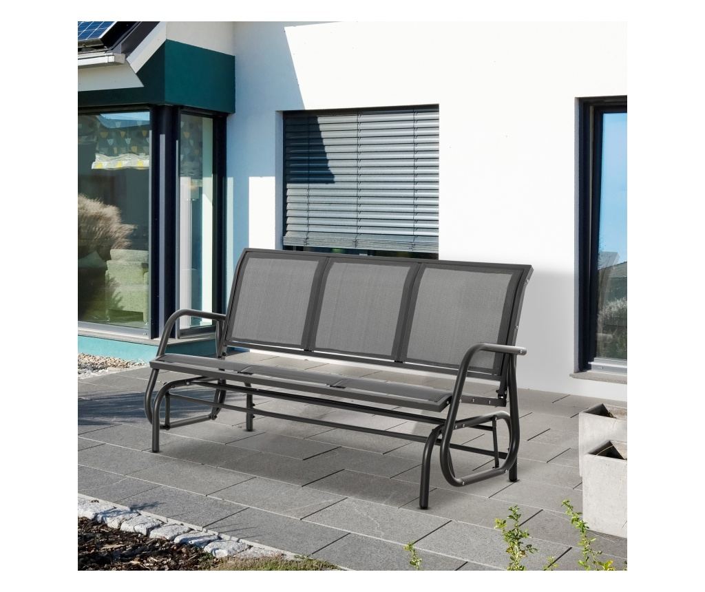 Градинска люлка-пейка с 3 места, метал и текстил, 151x75x85 см, сива - 2