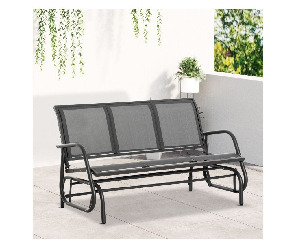 Градинска люлка-пейка с 3 места, метал и текстил, 151x75x85 см, сива - 3