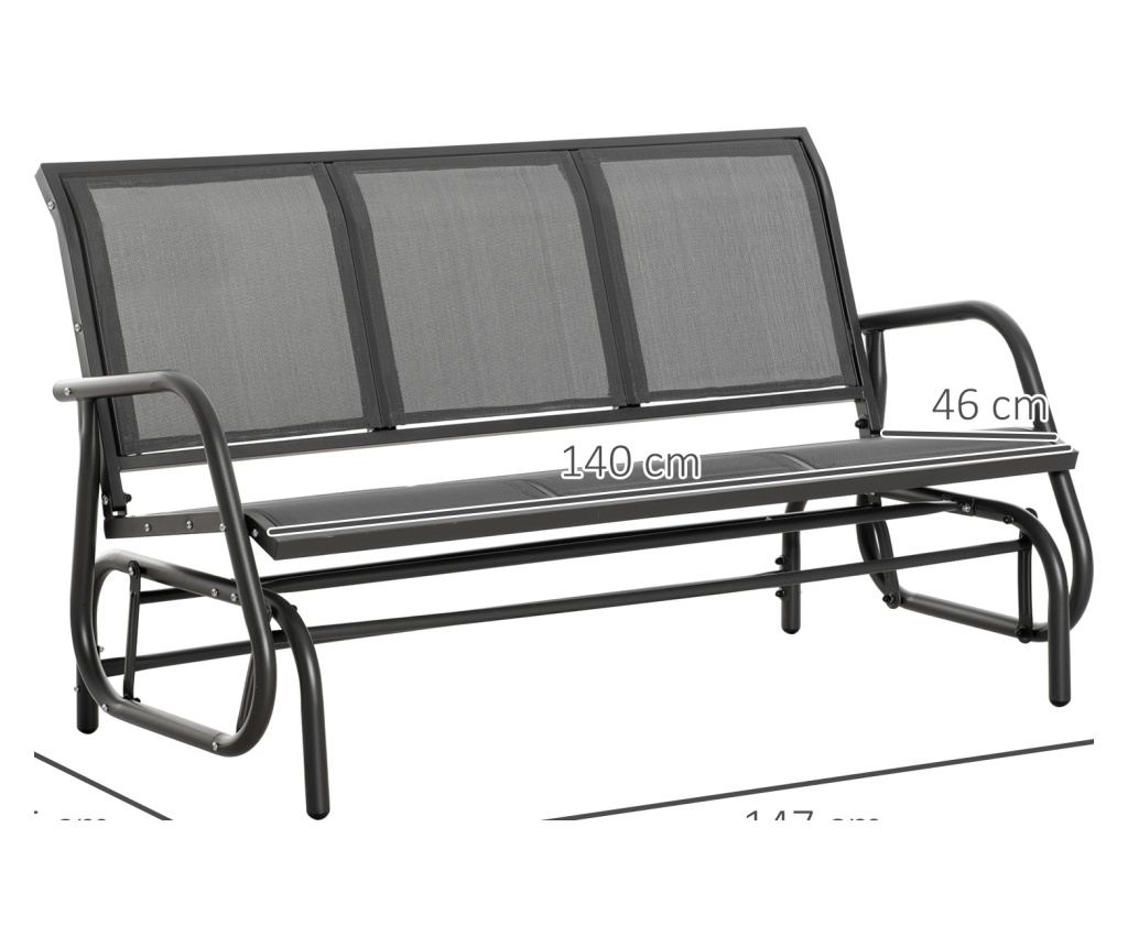 Градинска люлка-пейка с 3 места, метал и текстил, 151x75x85 см, сива - 4