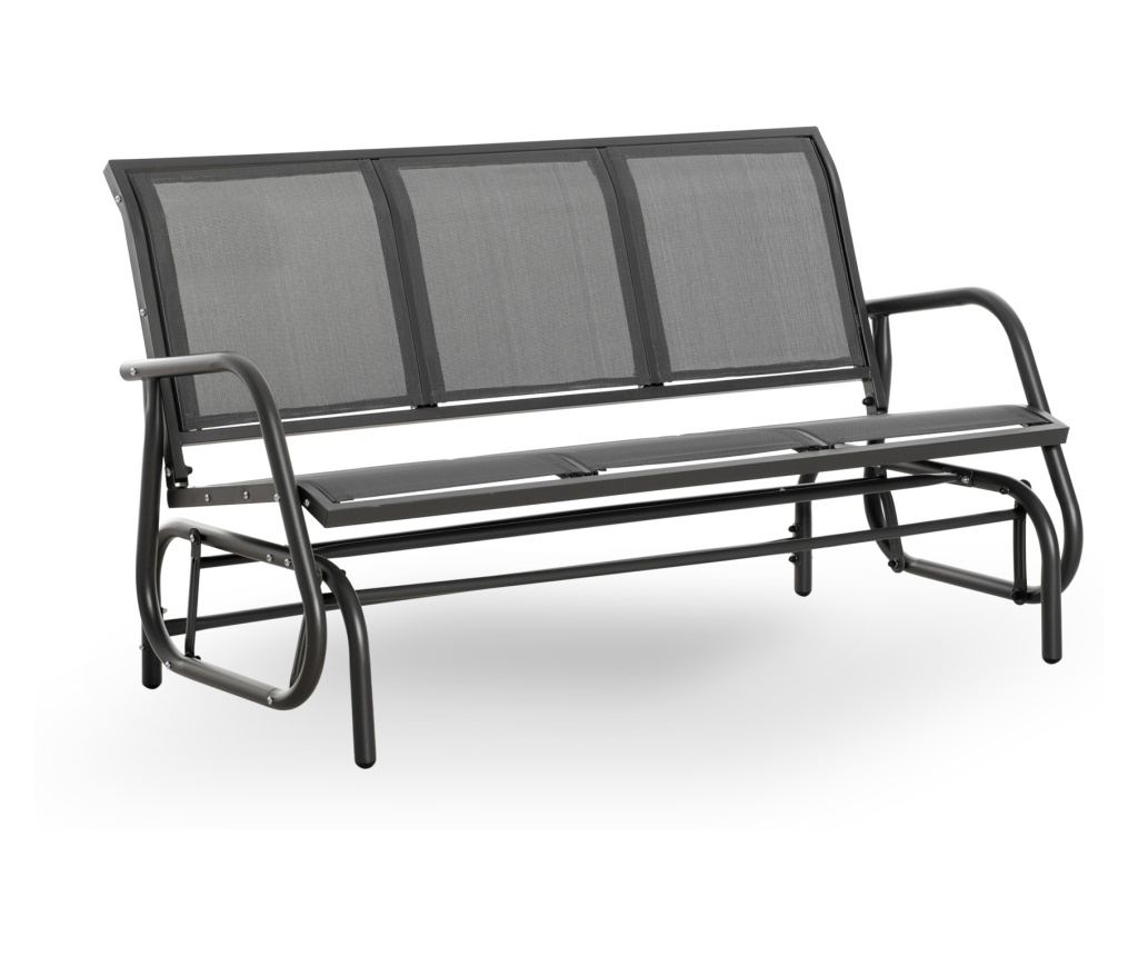 Градинска люлка-пейка с 3 места, метал и текстил, 151x75x85 см, сива - 6