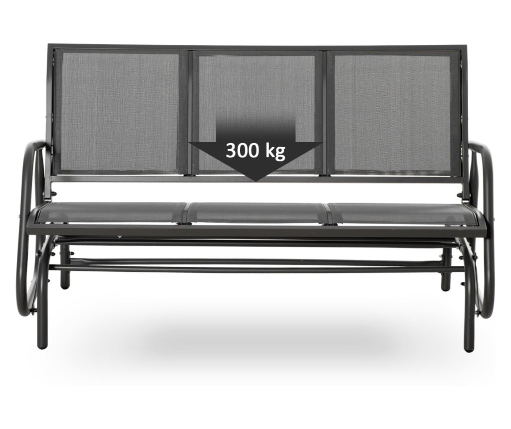 Градинска люлка-пейка с 3 места, метал и текстил, 151x75x85 см, сива - 7