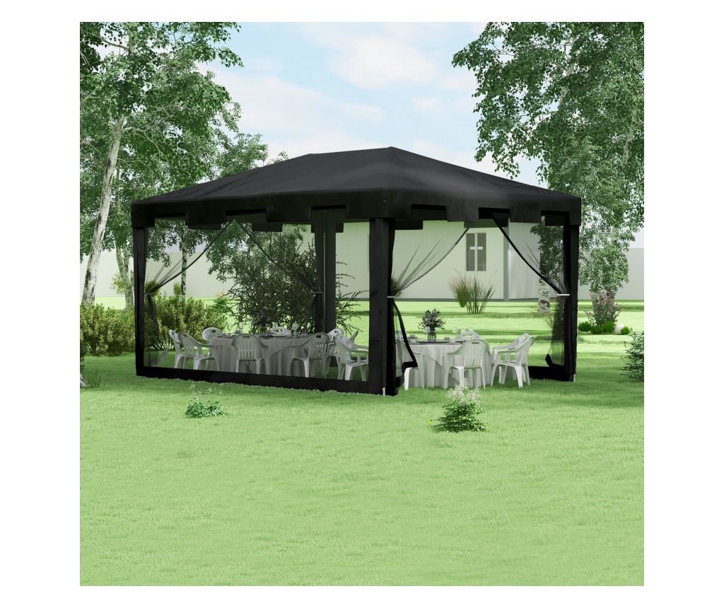 4x3 m Pavilon szúnyoghálóval és 2 bejárattal, fém és PE kerti pavilon, sötétszürke - 2