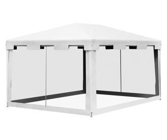 Foisor 4x3 m cu Plasa de Tantari si 2 Intrari, Foisor de Gradina din Metal si PE, Alb si Negru