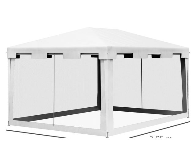 Foisor 4x3 m cu Plasa de Tantari si 2 Intrari, Foisor de Gradina din Metal si PE, Alb si Negru