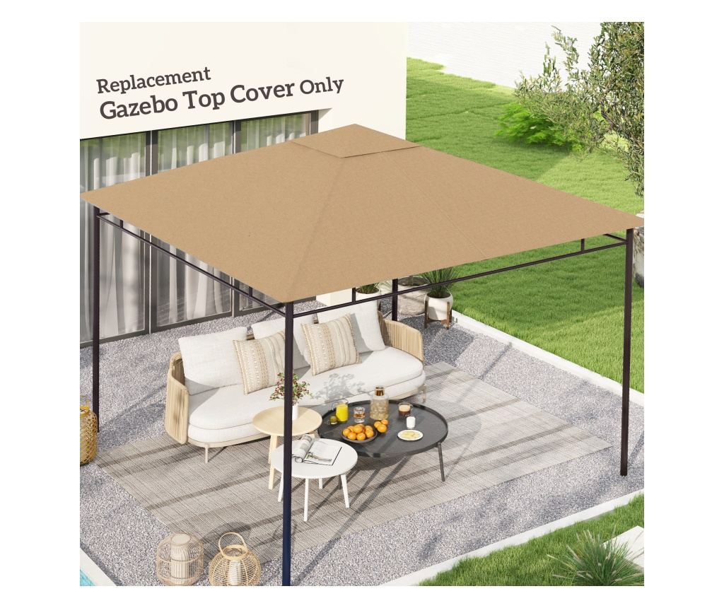 Póttető kerti pavilonhoz, poliészter, szellőzőkkel és vízelvezető lyukakkal, 298x295 cm, bézs - 2