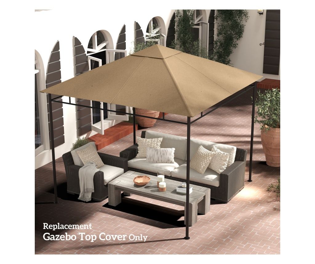 Póttető kerti pavilonhoz, poliészter, szellőzőkkel és vízelvezető lyukakkal, 298x295 cm, bézs - 3