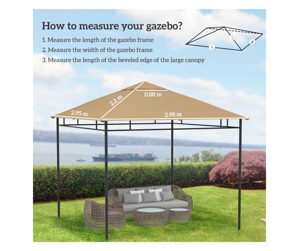 Póttető kerti pavilonhoz, poliészter, szellőzőkkel és vízelvezető lyukakkal, 298x295 cm, bézs - 4