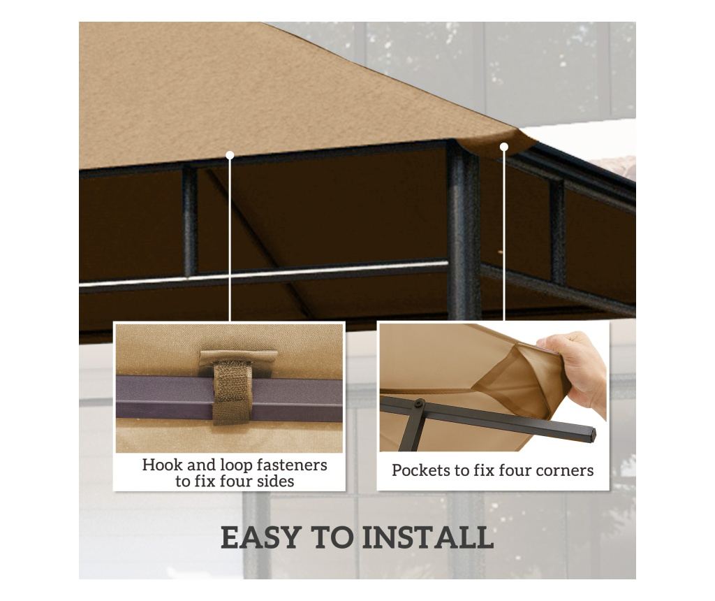 Póttető kerti pavilonhoz, poliészter, szellőzőkkel és vízelvezető lyukakkal, 298x295 cm, bézs - 6