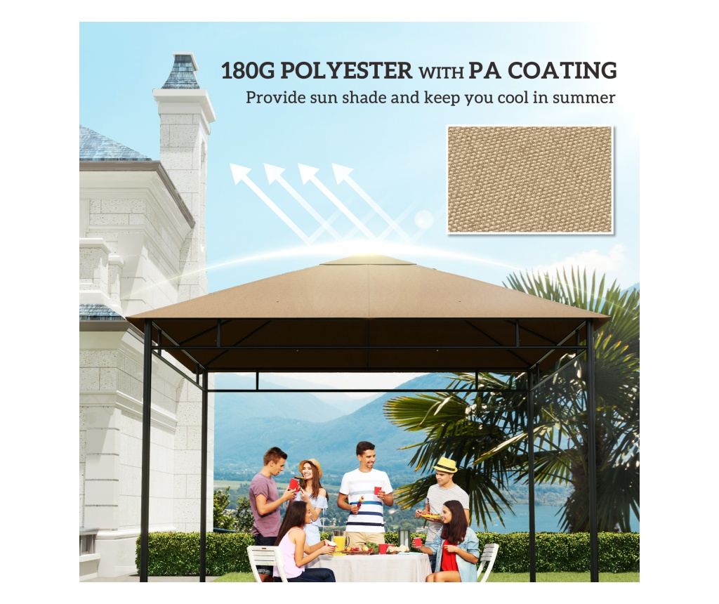 Póttető kerti pavilonhoz, poliészter, szellőzőkkel és vízelvezető lyukakkal, 298x295 cm, bézs - 7