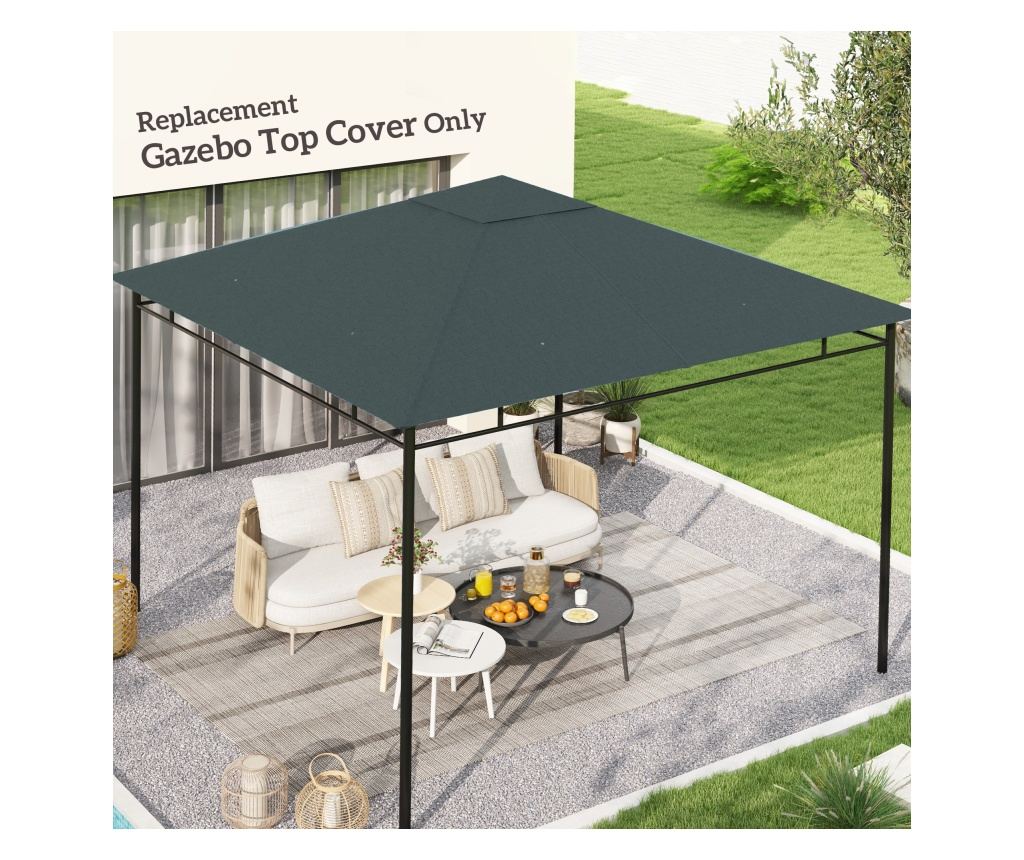 Acoperis de Schimb 3x3m, Prelata de Schimb pentru Foisor de Gradina din Poliester cu 8 Orificii de Ventilatie, Gri - 2