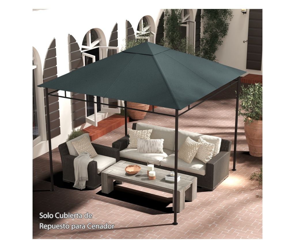 Acoperis de Schimb 3x3m, Prelata de Schimb pentru Foisor de Gradina din Poliester cu 8 Orificii de Ventilatie, Gri - 3