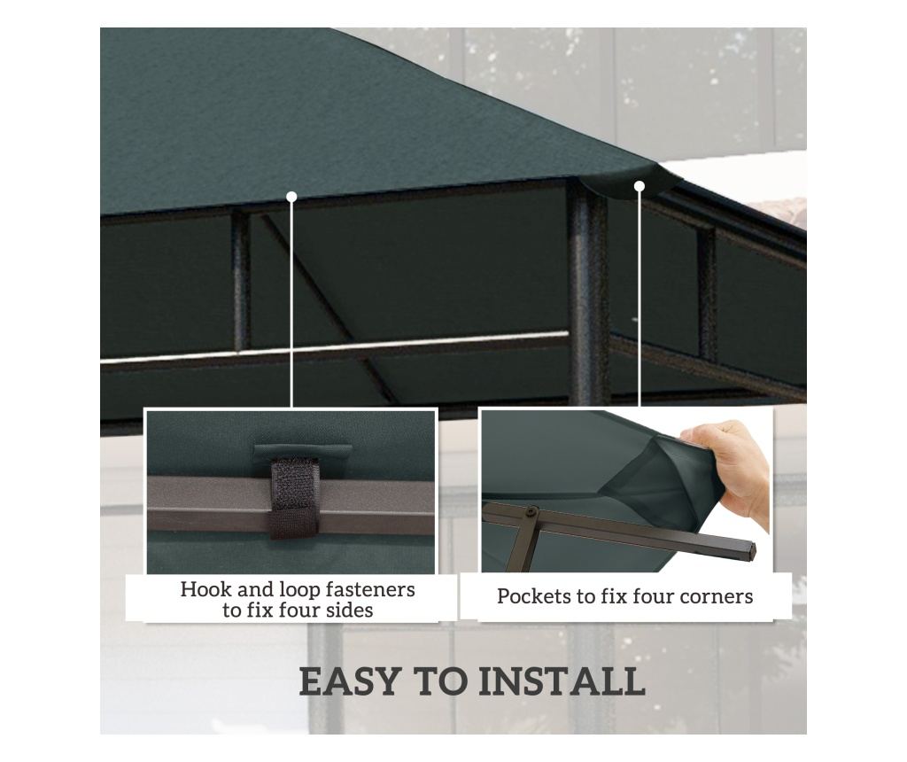 Acoperis de Schimb 3x3m, Prelata de Schimb pentru Foisor de Gradina din Poliester cu 8 Orificii de Ventilatie, Gri - 6