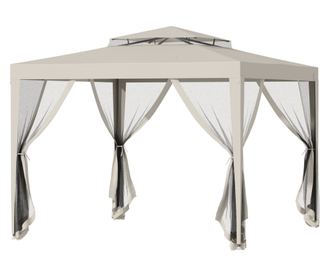 Foisor de Gradina cu Plasa de Tantari, Foisor 3x3 m cu Acoperis Dublu si Cadru din Metal, Bej